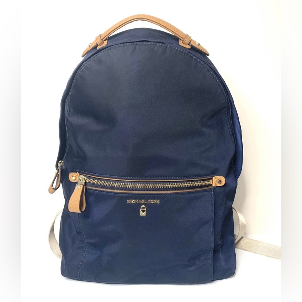 Michael Kors Large Women’s Backpack, Navy Blue w/ Gold & Tan Accents
